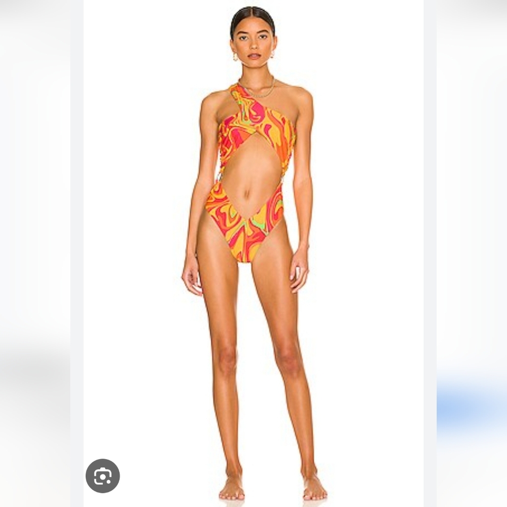 WeWoreWhat Asymmetrical Cross Over One Piece Swimsuit Cherry Red - Picture 7 of 7